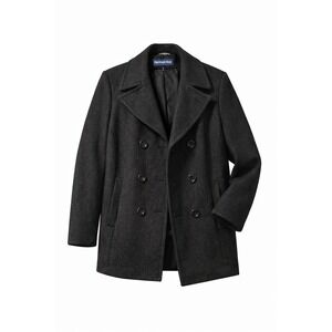 Herman Kay Wool Peacoat Jacket Mens Large Black Double Breasted Lined